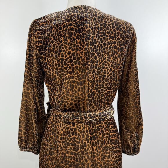 New J Crew Animal Print Velvet True Wrap Dress Size 0 V Neck Leopard Print - Picture 10 of 15